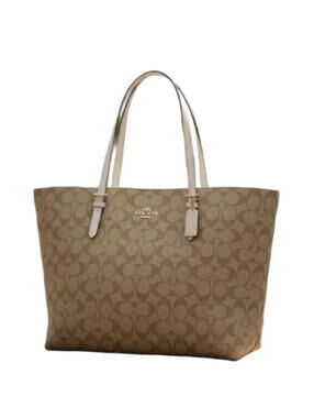 Coach City Tote Bag Signature Canvas Light Khaki Chalk 5696 Excellent Condition